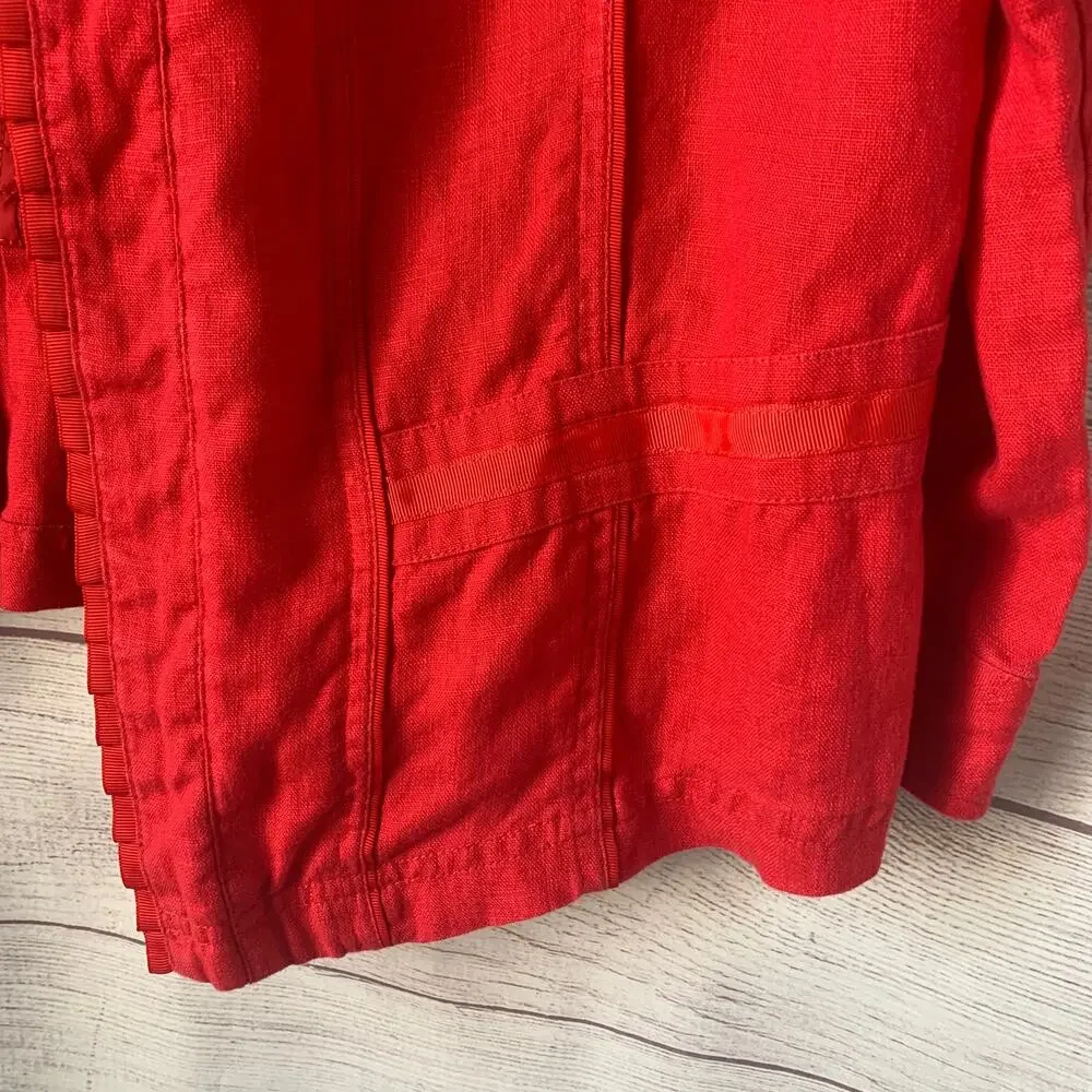 Multiples Pink Linen Blazer Jacket with Ruffle Detail 3/4 Sleeves Size L